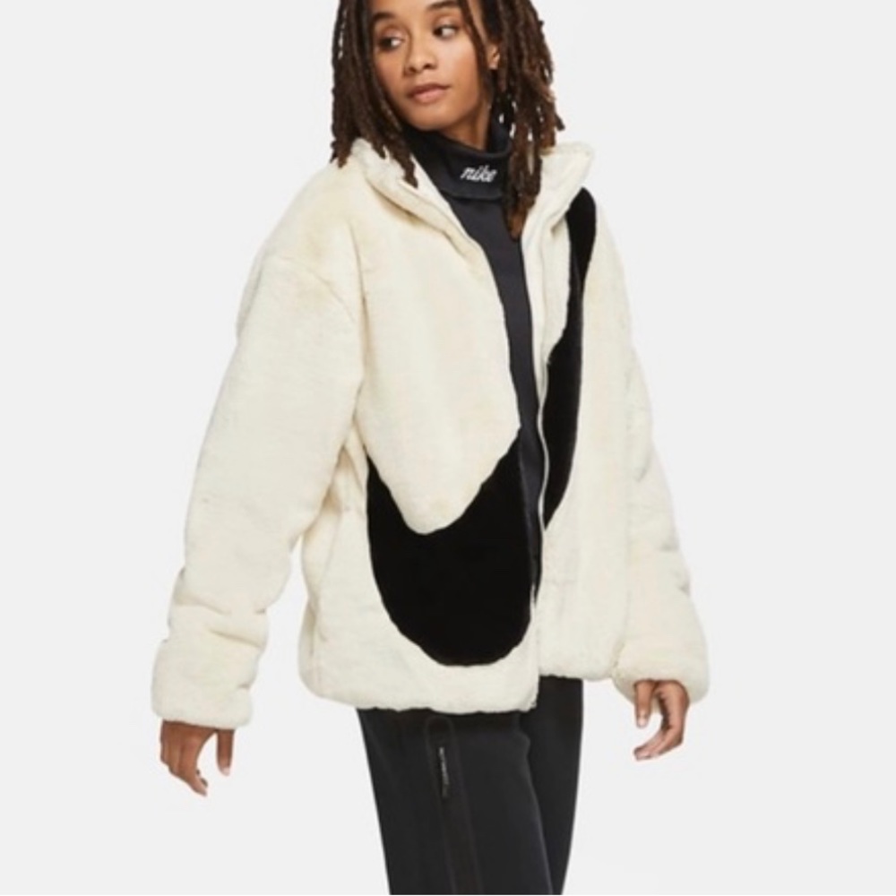 Nike Faux Fur Jacket, cream and black, XS, NWOT